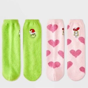 Dr Seuss The Grinch and Cindy Lou Green and Pink Holiday Socks Set